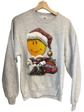 VTG 90s  Walmart Always Smiley Face Holiday Sweatshirt Gray M Jerzees Retro